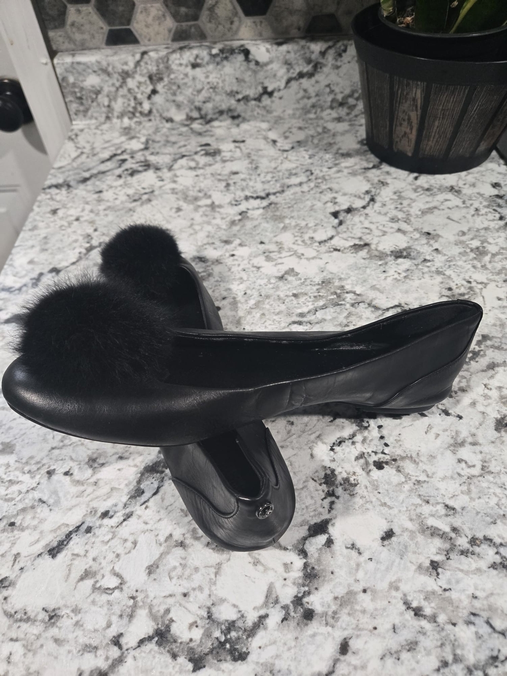 Michael Kors Black Pom-Pom Leather Ballet Flats